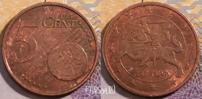 Литва 5 центов 2015 года, KM# 207, 203-114