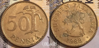 Финляндия 50 пенни 1988 года, KM# 48, 203-127