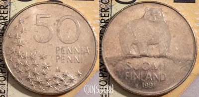 Финляндия 50 пенни 1991 года, KM# 66, 203-129