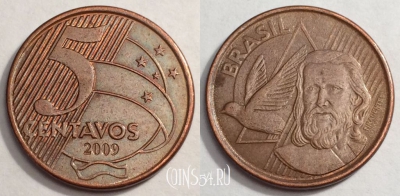 Бразилия 5 сентаво 2009 года, KM# 648, 70-002a
