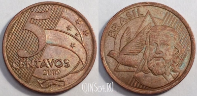 Бразилия 5 сентаво 2009 года, KM# 648, 81-041a