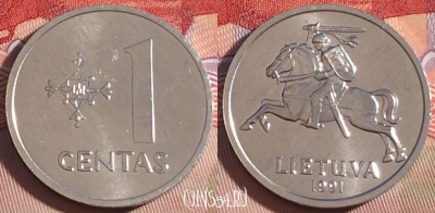 Литва 1 цент 1991 года, KM# 85, UNC, 266-082