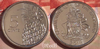 Багамские Острова 5 центов 2016 г., KM# 221, UNC, 266-086