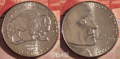 США 5 центов 2005 года D, KM# 368, UNC, 266-089