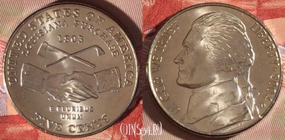 США 5 центов 2004 года D, KM# 360, UNC, 266-090