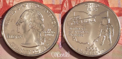 США 25 центов (квотер) 2002 года D, KM# 332, UNC, 267-015