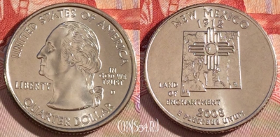 США 25 центов (квотер) 2008 года D, KM# 422, UNC, 267-016