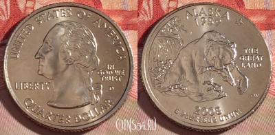 США 25 центов (квотер) 2008 года D, KM# 424, UNC, 267-024