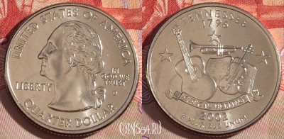 США 25 центов (квотер) 2002 года D, KM# 331, UNC, 267-025