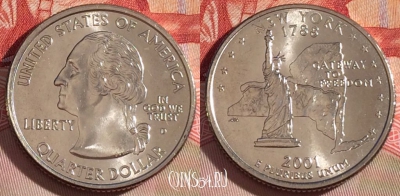 США 25 центов (квотер) 2001 года D, KM# 318, UNC, 267-028