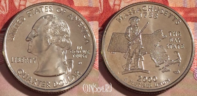 США 25 центов (квотер) 2000 года D, KM# 305, UNC, 267-032