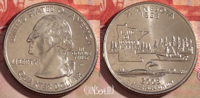 США 25 центов (квотер) 2005 года D, KM# 371, UNC, 267-034