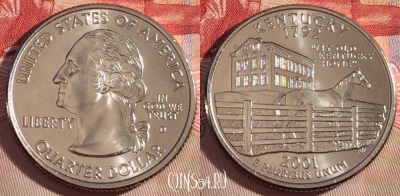 США 25 центов (квотер) 2001 года D, KM# 322, UNC, 267-035