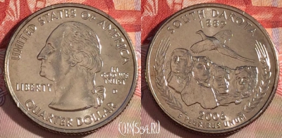 США 25 центов (квотер) 2006 года D, KM# 386, UNC, 267-036