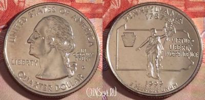 США 25 центов (квотер) 1999 года D, KM# 294, UNC, 267-037