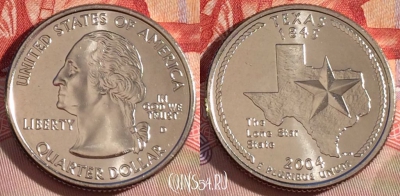 США 25 центов (квотер) 2004 года D, KM# 357, UNC, 267-044