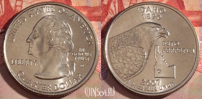 США 25 центов (квотер) 2007 года D, KM# 398, UNC, 267-046