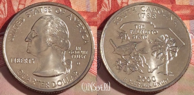 США 25 центов (квотер) 2000 года D, KM# 307, UNC, 267-048