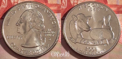 США 25 центов (квотер) 2004 года D, KM# 359, UNC, 267-049