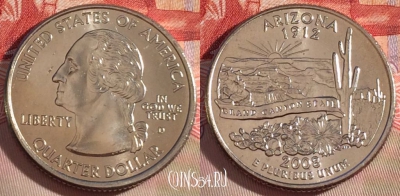 США 25 центов (квотер) 2008 года D, KM# 423, UNC, 267-053
