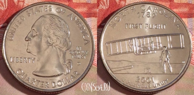 США 25 центов (квотер) 2001 года D, KM# 319, UNC, 267-054