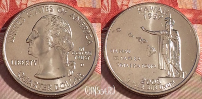 США 25 центов (квотер) 2008 года D, KM# 425, UNC, 267-058