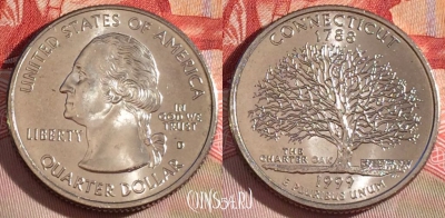 США 25 центов (квотер) 1999 года D, KM# 297, UNC, 267-060