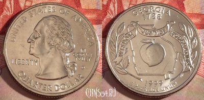 США 25 центов (квотер) 1999 года D, KM# 296, UNC, 267-062
