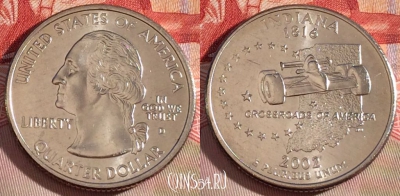 США 25 центов (квотер) 2002 года D, KM# 334, UNC, 267-064