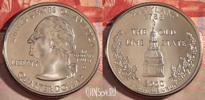 США 25 центов (квотер) 2000 года D, KM# 306, UNC, 267-065