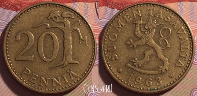 Финляндия 20 пенни 1963 года, KM# 47, 267-132