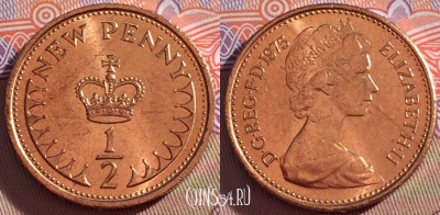 Великобритания 1/2 пенни 1975 года, KM# 914, 270-062