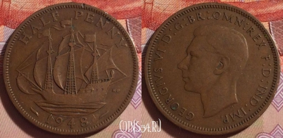 Великобритания 1/2 пенни 1948 года, KM# 844, 270-093