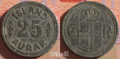 Исландия 25 эйре 1942 года, KM# 2a, 270-110