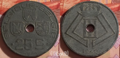 Бельгия 25 сантимов 1942 года, KM# 131, 270-111