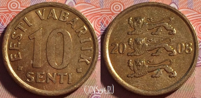 Эстония 10 сентов 2008 года, KM# 22, 271-029