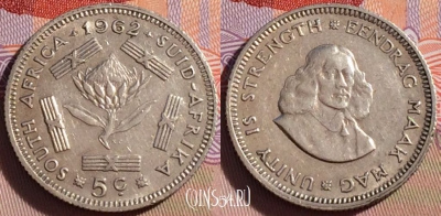 ЮАР 5 центов 1962 года, Ag, KM# 59, 271-051