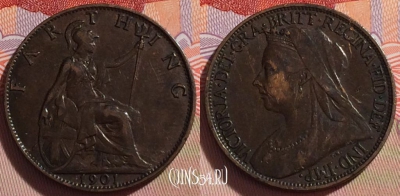 Великобритания 1 фартинг 1901 года, KM# 788, 271-066