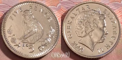 Гибралтар 5 пенсов 2003 года, KM# 775, UNC, 275-018