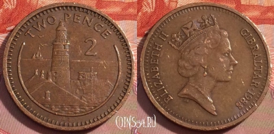Гибралтар 2 пенса 1988 года, KM# 21, 275-050