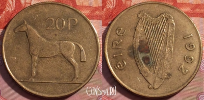 Ирландия 20 пенсов 1992 года, KM# 25, 275-060