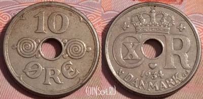 Дания 10 эре 1934 года, KM# 822, 275-123