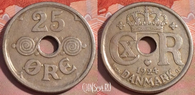 Дания 25 эре 1924 года, KM# 823, 275-124