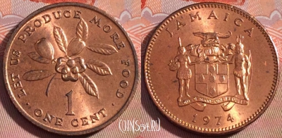 Ямайка 1 цент 1974 года, KM# 52, UNC, 275-139
