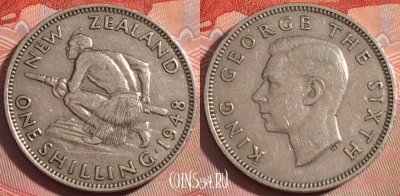 Новая Зеландия 1 шиллинг 1948 года, KM# 17, 277-017