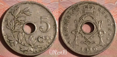 Бельгия 5 сантимов 1910 года, 'BELGIË', KM# 67, 277-066