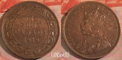 Канада 1 цент 1919 года, KM# 21, 278-082