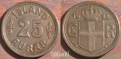 Исландия 25 эйре 1922 года, KM# 2, 278-106