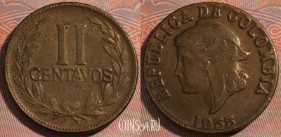 Колумбия 2 сентаво 1955 года, KM# 214, 278-109