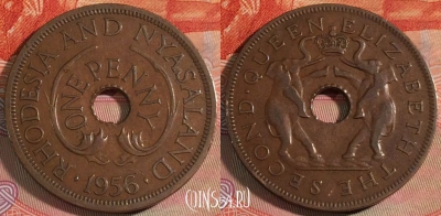Родезия и Ньясаленд 1 пенни 1956 года, KM# 2, 278-116